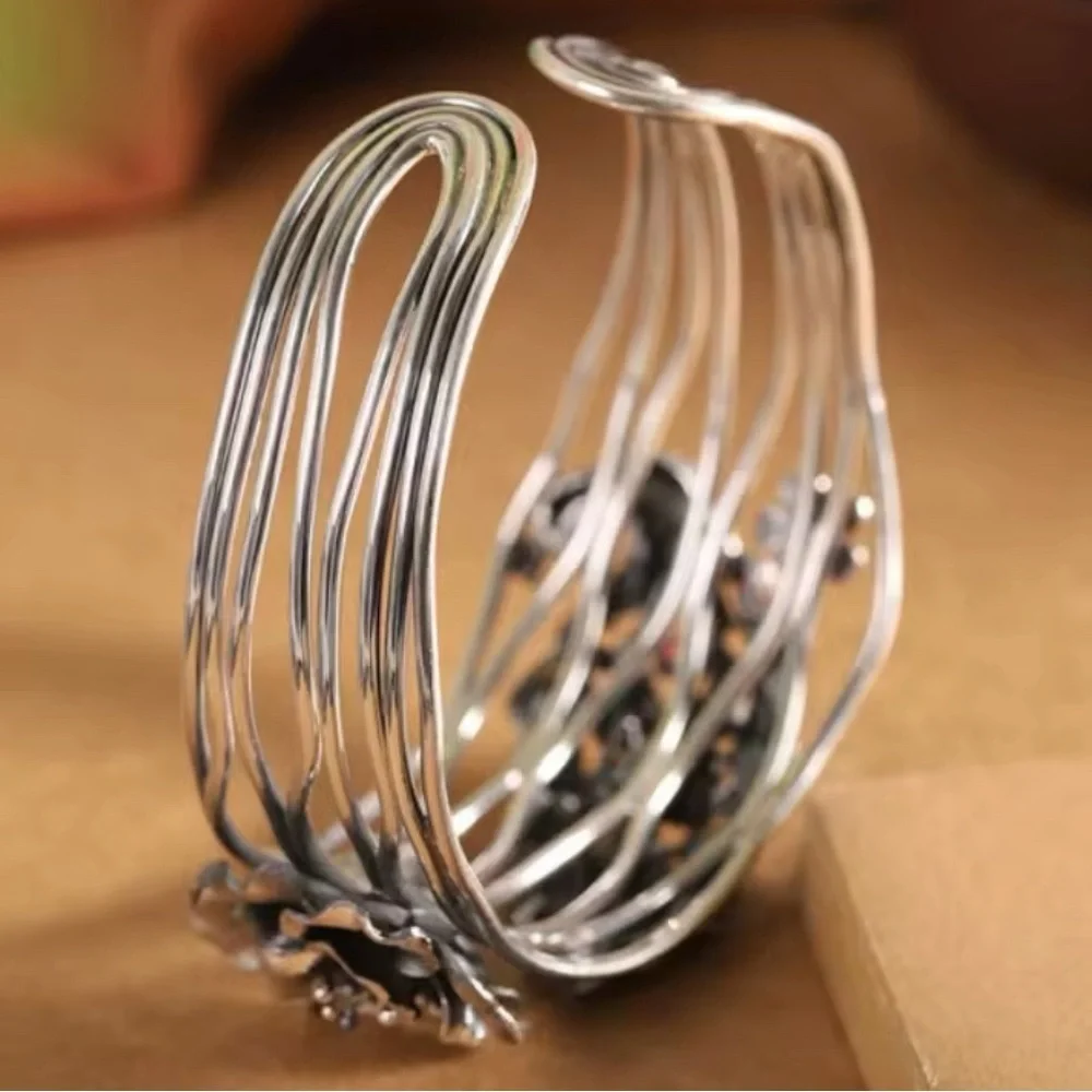 Sterling Silver Peacock Bangle Bracelet Cuff